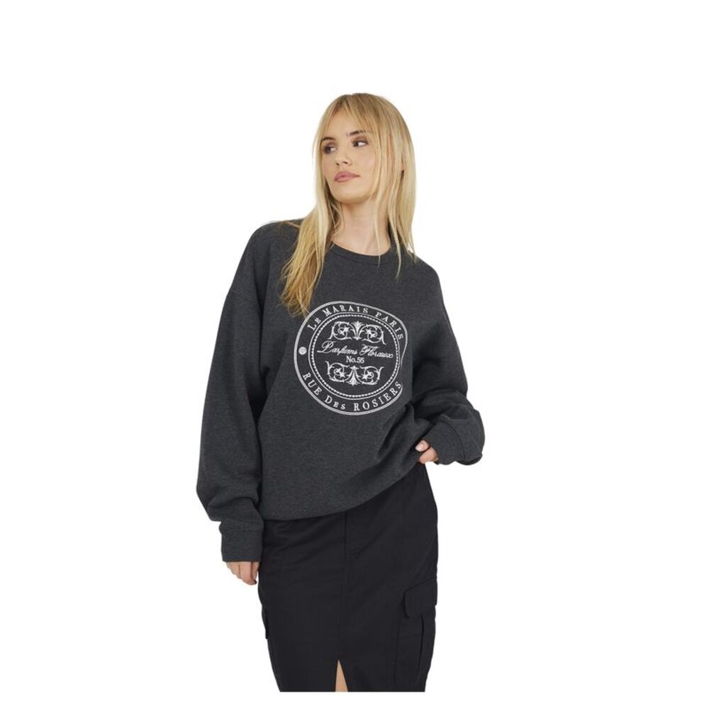 Brave Soul Womens/Ladies Le Marais Paris Crew Neck Sweatshirt / Charcoal Marl/Cr